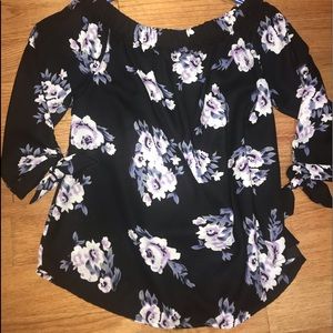 Black with purple roses Off the Shoulder Blouse